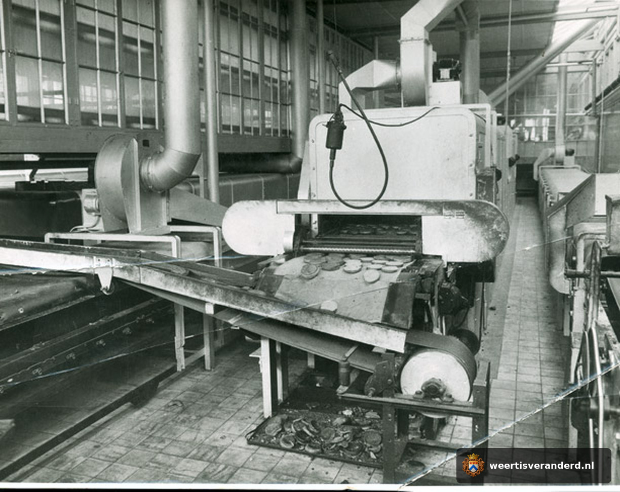 Oven en transportband in de beschuitfabriek