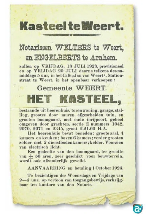 1923 - Advertentie verkoop kasteel