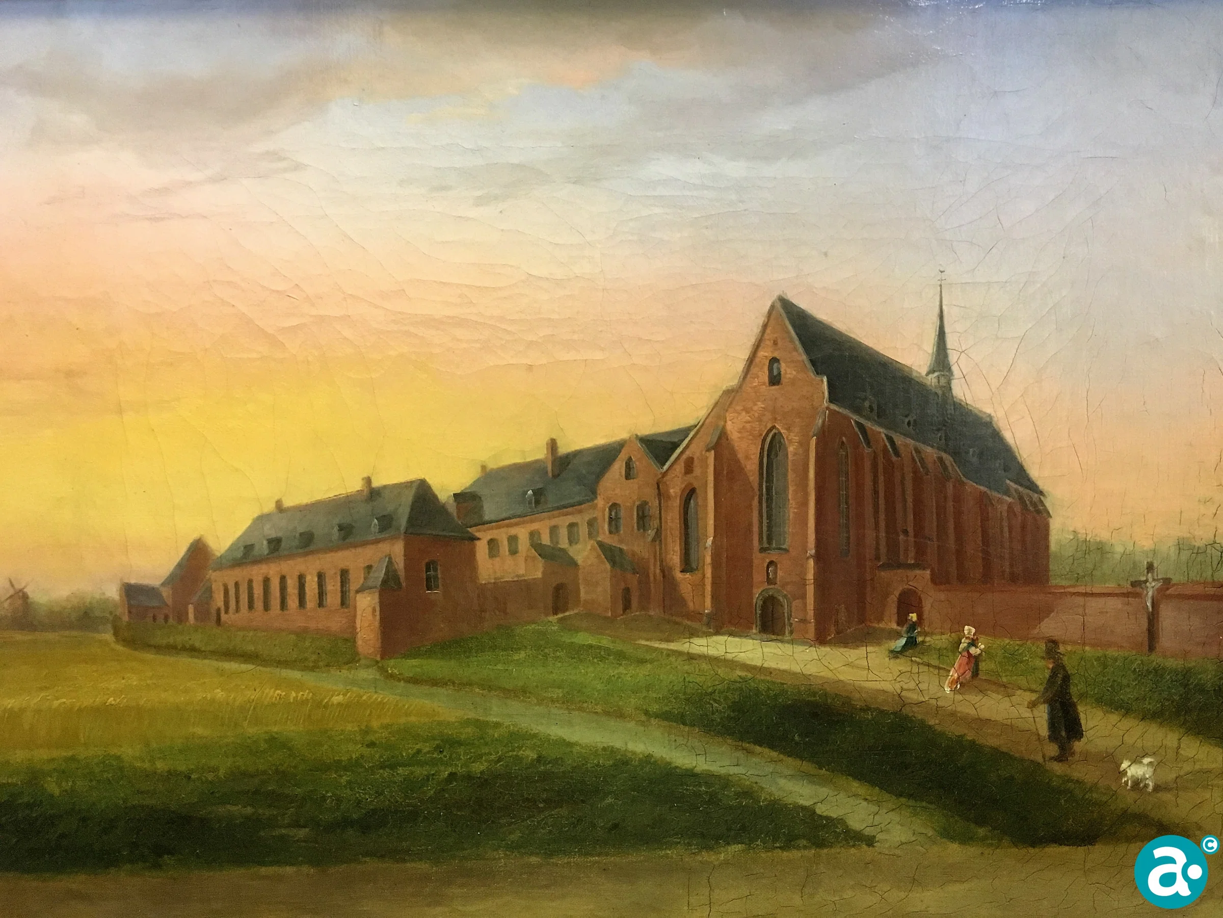 Historische voorstelling van de Paterskerk en het omliggende kloostercomplex
