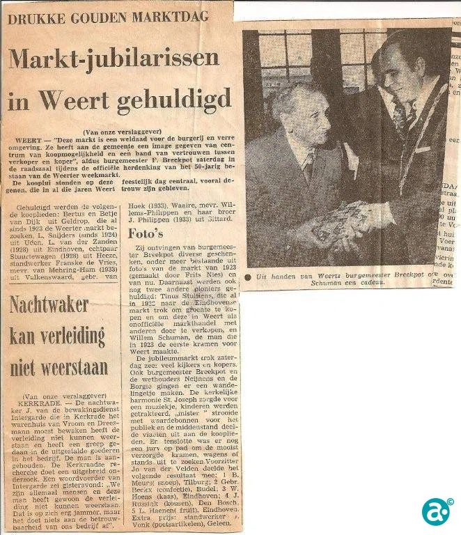 Marktkoopman & kraamverhuurder bij het 50-Jarige bestaan van de Weerter Markt