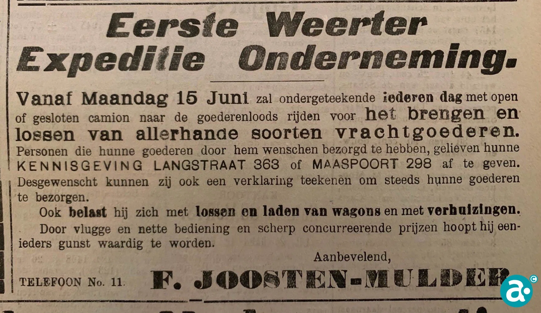 start eerste Weerter Expeditie onderneming: F. Joosten-Mulder